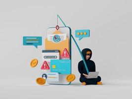3d illustration of Data phishing concept, Hacker and Cyber criminals phishing stealing private personal data, password, email and credit card. Online scam, malware and password phishing. photo