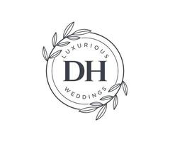 plantilla de logotipos de monograma de boda con letras iniciales dh, plantillas florales y minimalistas modernas dibujadas a mano para tarjetas de invitación, guardar la fecha, identidad elegante. vector