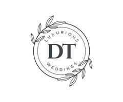 plantilla de logotipos de monograma de boda con letras iniciales dt, plantillas florales y minimalistas modernas dibujadas a mano para tarjetas de invitación, guardar la fecha, identidad elegante. vector