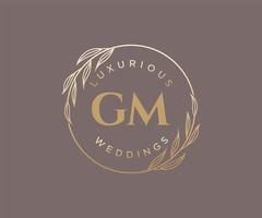 plantilla de logotipos de monograma de boda con letras iniciales gm, plantillas florales y minimalistas modernas dibujadas a mano para tarjetas de invitación, guardar la fecha, identidad elegante. vector