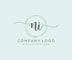 Initial NI feminine logo. Usable for Nature, Salon, Spa, Cosmetic and Beauty Logos. Flat Vector Logo Design Template Element.