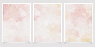 pale pink and yellow gold watercolor wet wash splash 5x7 invitation card background template collection vector