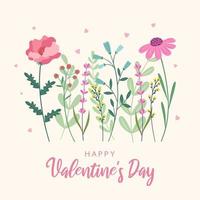 concepto de diseño floral para el día de san valentín. tarjeta de felicitación, póster, pancarta. precioso fondo romántico. estilo de vector de dibujos animados plana.