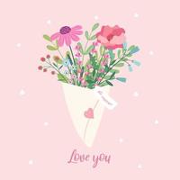 Vector illustration of bouquet of flowers. Valentine's Day. Love concept. Greeting card, poster, banner. Lovely romantic background. Flat cartoon vector design.