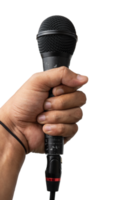 Hand holding microphone isolated for music and podcast design element png