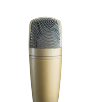 Golden microphone isolated for podcast and music design element png