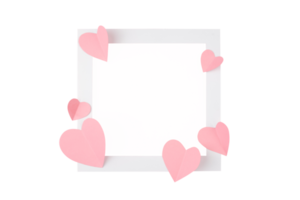 Square frame with pink love shape ornament png