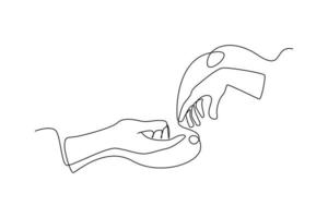 Continuous one line drawing hands reaching towards each other. Human relation concept. Single line draw design vector graphic illustration.