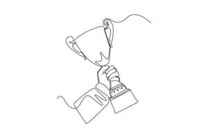 dibujo continuo de una línea mejor empleado trabajador con copa de trofeo. concepto de crecimiento personal. ilustración gráfica vectorial de diseño de dibujo de una sola línea. vector