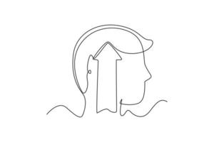 Continuous one line drawing Human head with arrows up. Personal growth concept. Single line draw design vector graphic illustration.