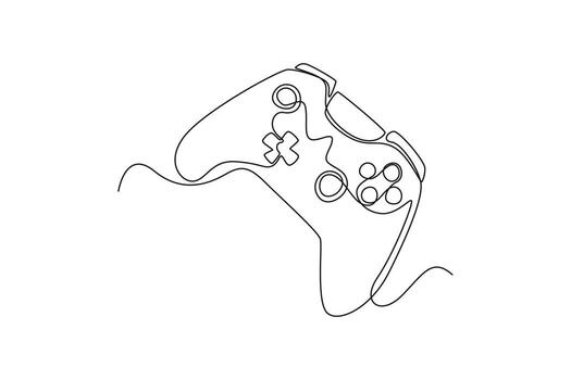 Single one line drawing gamepad from game consoles. E-sports game concept. Continuous line draw design graphic vector illustration.