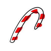 Candy cane illustration in cartoon flat style. Vector illustration isolated on white background.