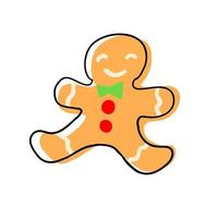 Gingerbread man in cartoon style. Christmas and New Year cookie. Vector illustration isolated on white background.