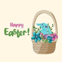 Happy Easter banner, poster, greeting card. Trendy Easter design with typography, bunnies, flowers, eggs. vector