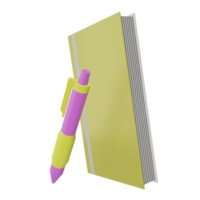 3D-Buch- und Stiftsymbol auf transparentem Hintergrund, perfekt für Vorlagendesign, ui oder ux und mehr. png