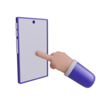 3d smartphone tocando el icono de la mano, con fondo transparente. png