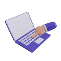 3D Laptop button pressing hand icon, with transparent background. png