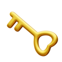 3d Golden Love Key, Valentine 3d illustration png