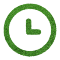 Uhrensymbol aus grünem Gras isoliert auf transparentem Hintergrund png-Datei. png