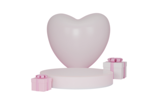 3D Heart and gift box with podium stand to show product display Isolated on transparent background PNG file format.