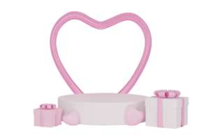 3D Heart and gift box with podium stand to show product display Isolated on transparent background PNG file format.