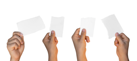 Set of Hand holding ripped torn paper isolated on transparent background PNG file.