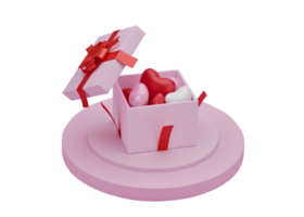 3D Heart and gift box with podium stand to show product display Isolated on transparent background PNG file format.