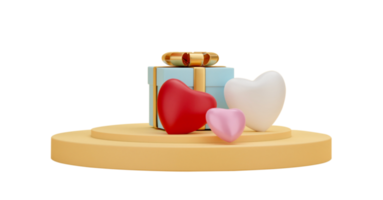 3D Heart and gift box with podium stand to show product display Isolated on transparent background PNG file format.