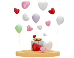 Gift box with balloon heart isolated transparent background PNG file. 3D Render.