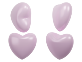 3D rendering. Pink isometric hearts icon set isolated on transparent background PNG file