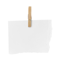 Wooden clip and white paper torn isolated on transparent background PNG file.