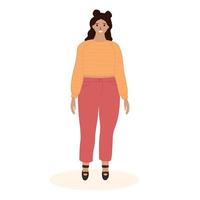 Beautiful curvy girl. Woman wearing trendy modern clothes standing full length. vector