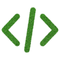 icono de código de programación hecho de hierba verde aislado en un archivo png de fondo transparente.