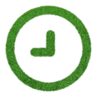 Clock icon made from Green grass isolated on transparent background PNG file.