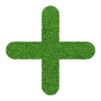 Plus icon made from Green grass isolated on transparent background PNG file.