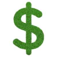 Dollar sign icon made from Green grass isolated on transparent background PNG file.