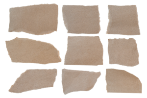 Set of Brown ripped piece of paper isolated on transparent background PNG file