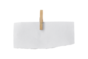 Wooden clip and white paper torn isolated on transparent background PNG file.