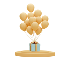 3d rengering. Blue gift box and balloon isolated on transparent background PNG file