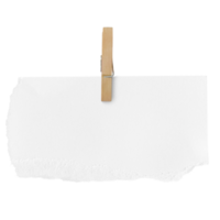 Wooden clip and white paper torn isolated on transparent background PNG file.