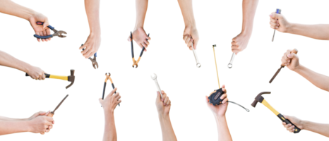 collezione di mani Tenere meccanico utensili isolato su trasparente sfondo png file