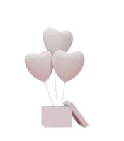 representación 3d caja de regalo con corazón de globo aislado en archivo png de fondo transparente