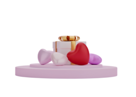 3D Heart and gift box with podium stand to show product display Isolated on transparent background PNG file format.