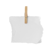 Wooden clip and white paper torn isolated on transparent background PNG file.