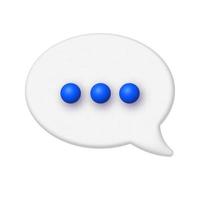 Communication Chat 3D Icon. White speech bubble with three blue dots. Vector illustration.