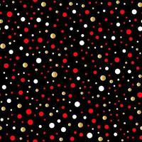Funny seamless pattern with gold, red, white dots and black background vector