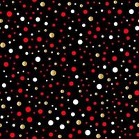 Funny seamless pattern with gold, red, white dots and black background vector