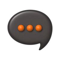 Communication Chat 3D Icon. Brown speech bubble with three orange dots. Vector illustration.