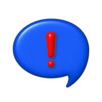 Speech bubble 3D Icon. Red exclamation mark on a blue bubble. Vector illustration.