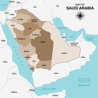 mapa de arabia saudita con el nombre de la región vector